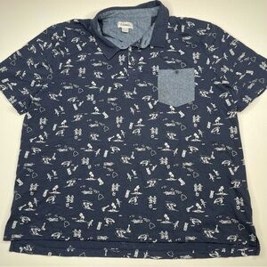Como Polo Shirt Golf Preppy Hawaiian Beach Vacation Summer Office Navy Blue XXL